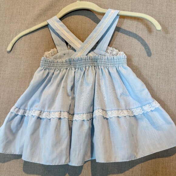 Vintage Evy of California Eyelet Trim Blue Pinafore Dress Baby Girl Size 2T - Picture 3 of 6